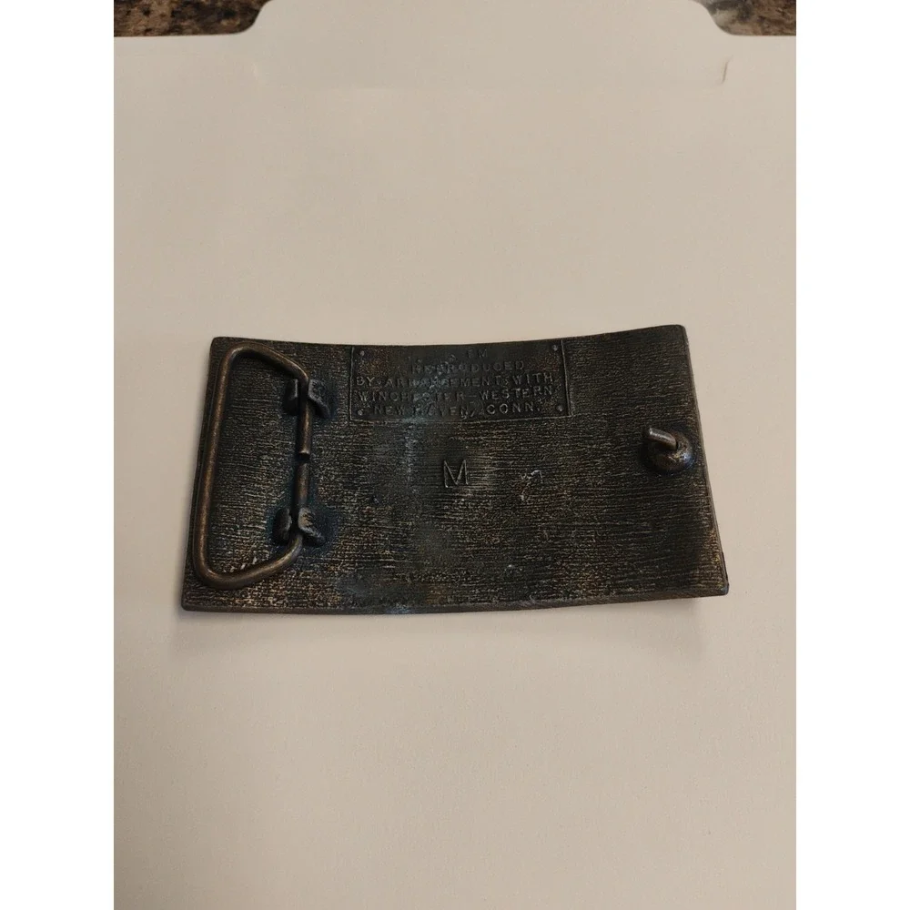 Brass Winchester Rifle Repeating Arms Belt Buckle New Haven, Conn Vintage